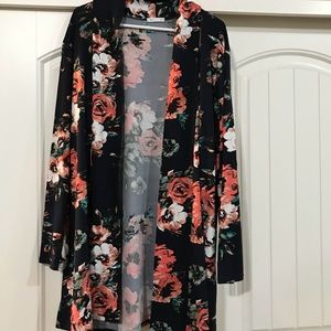 Navy floral sweater with elbow patches